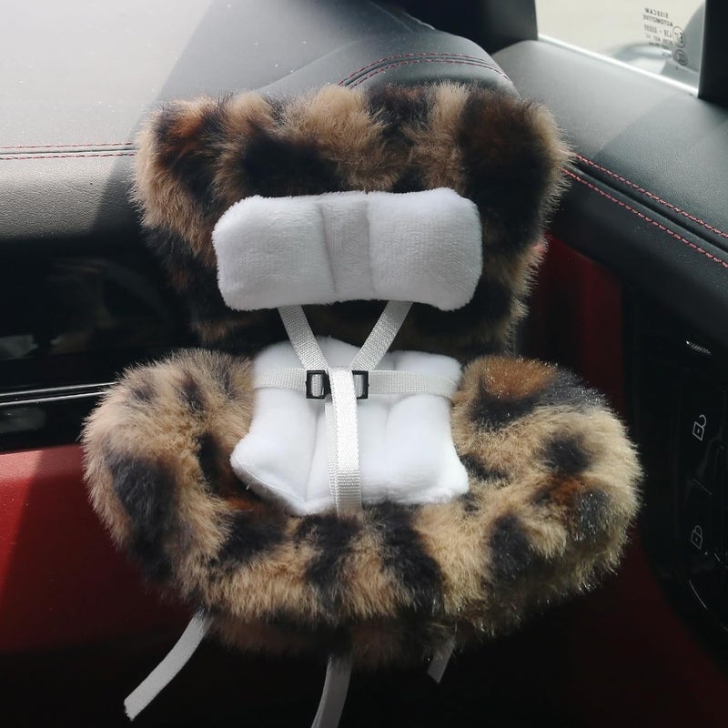Walant Doll Car Seat Compatible with Labubu, Chair for 10-17cm Dolls - Adjustable Safety Strap, Air Vent Clip & Desktop Stand, Soft Cushion, Cute Car Ornament Gift for Collectors & Fans (Brown Leopard Print) - Image 1